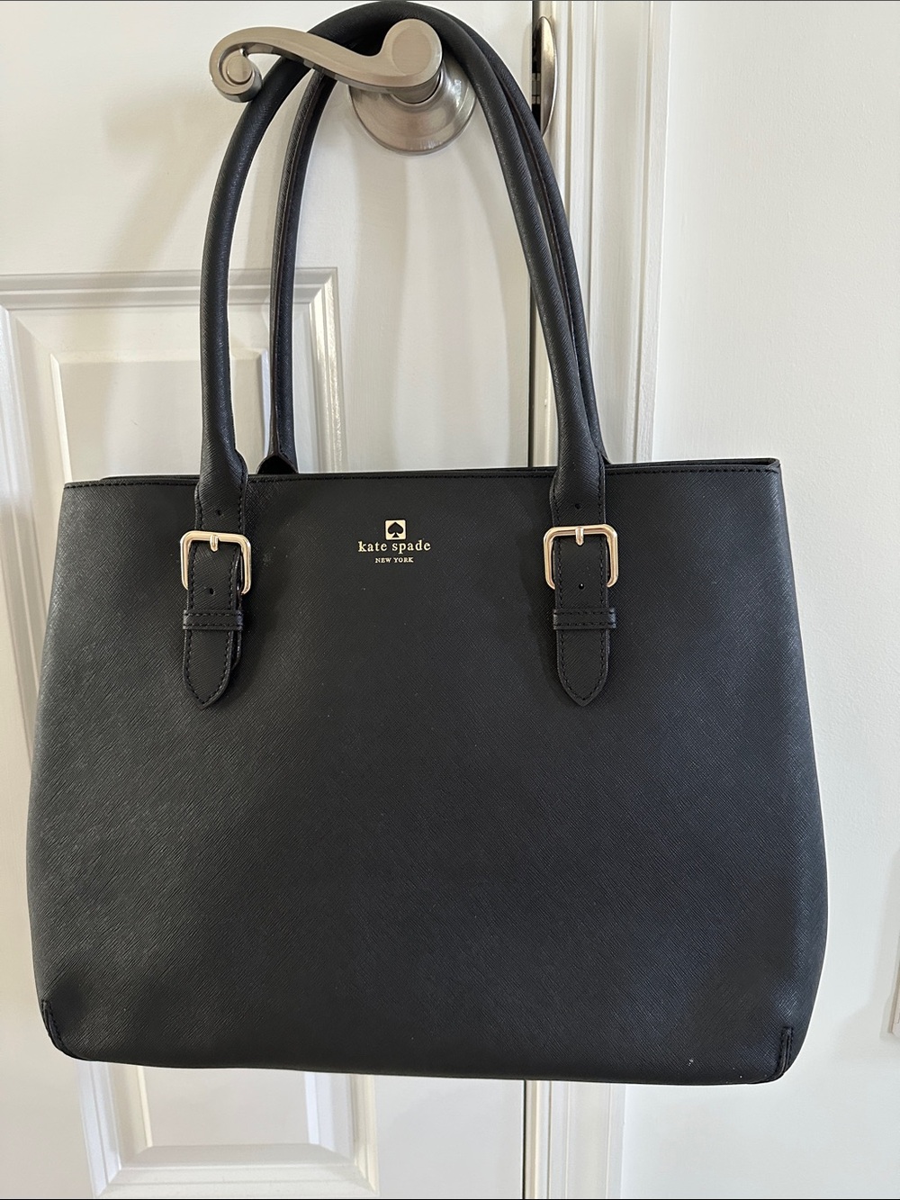 kate spade Black Saffiano Tote with Gold Hardware
